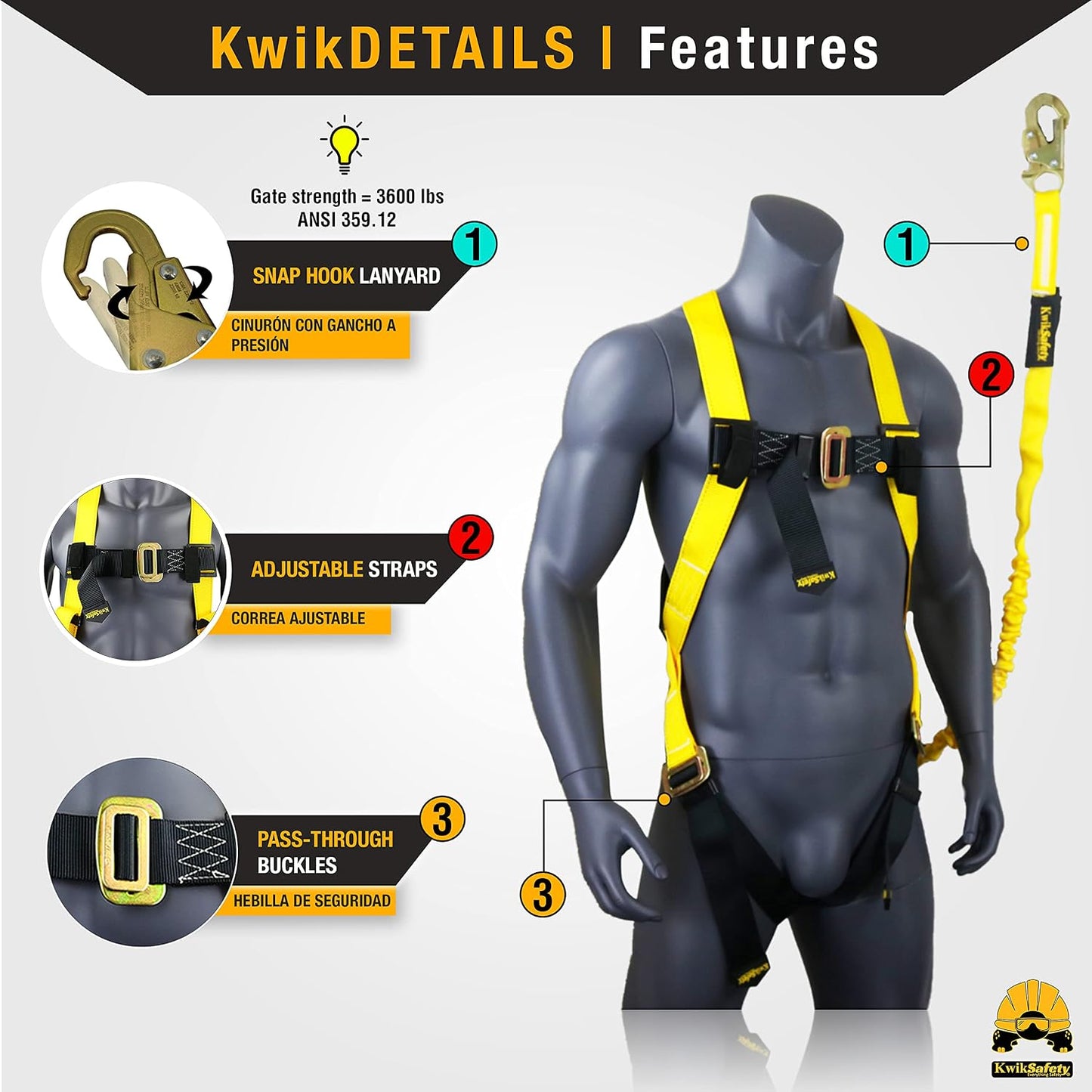 Arnés seguridad con cuerda 6ft kit protección caídas ANSI