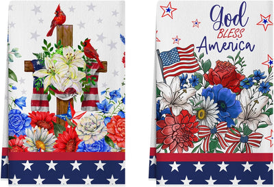 Paños de cocina patrióticos XCHI Flowers Cross Cardinals America Stars 18x26