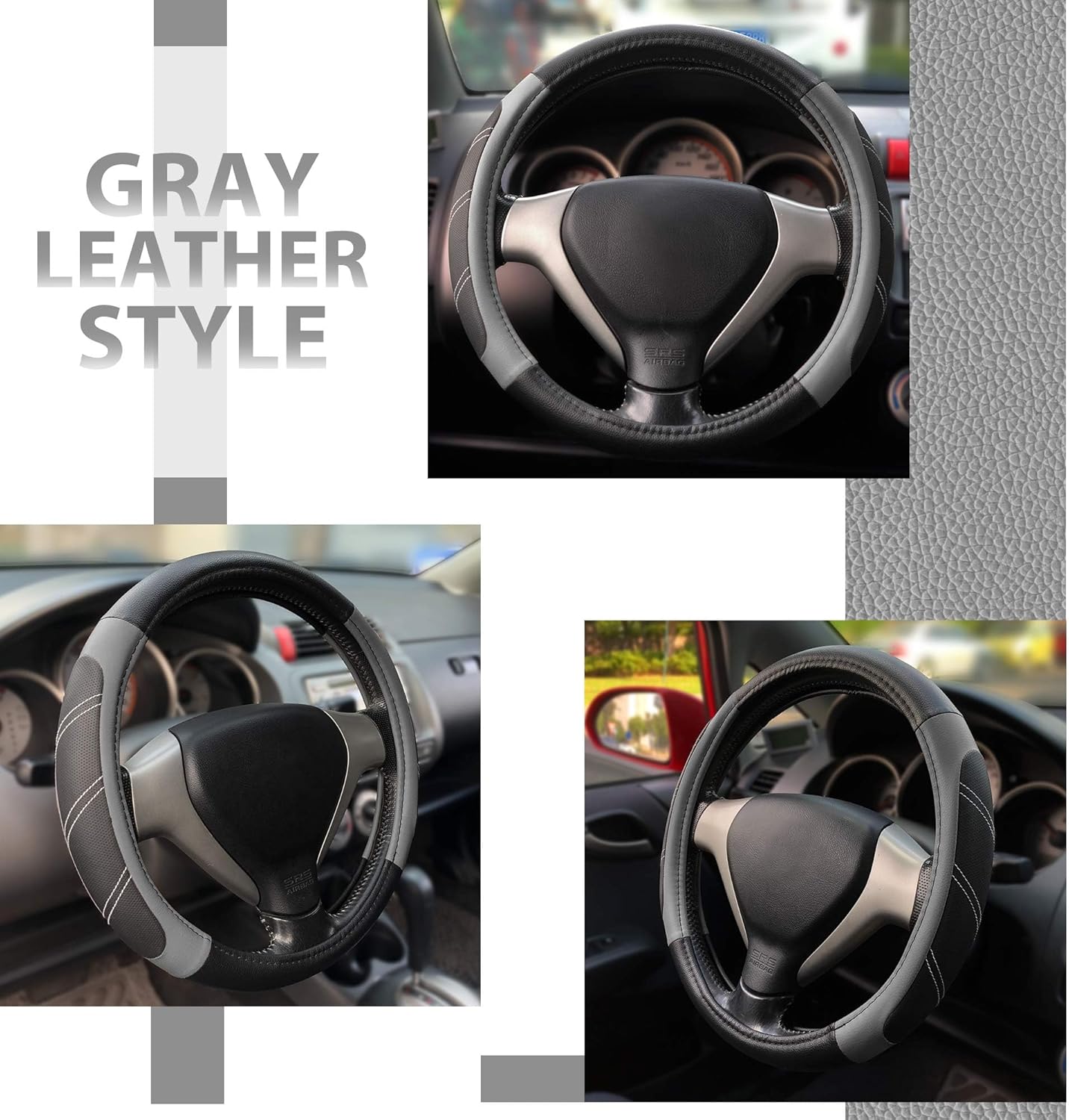 Funda cuero volante 15.5-16pulg antiderrap negro gris