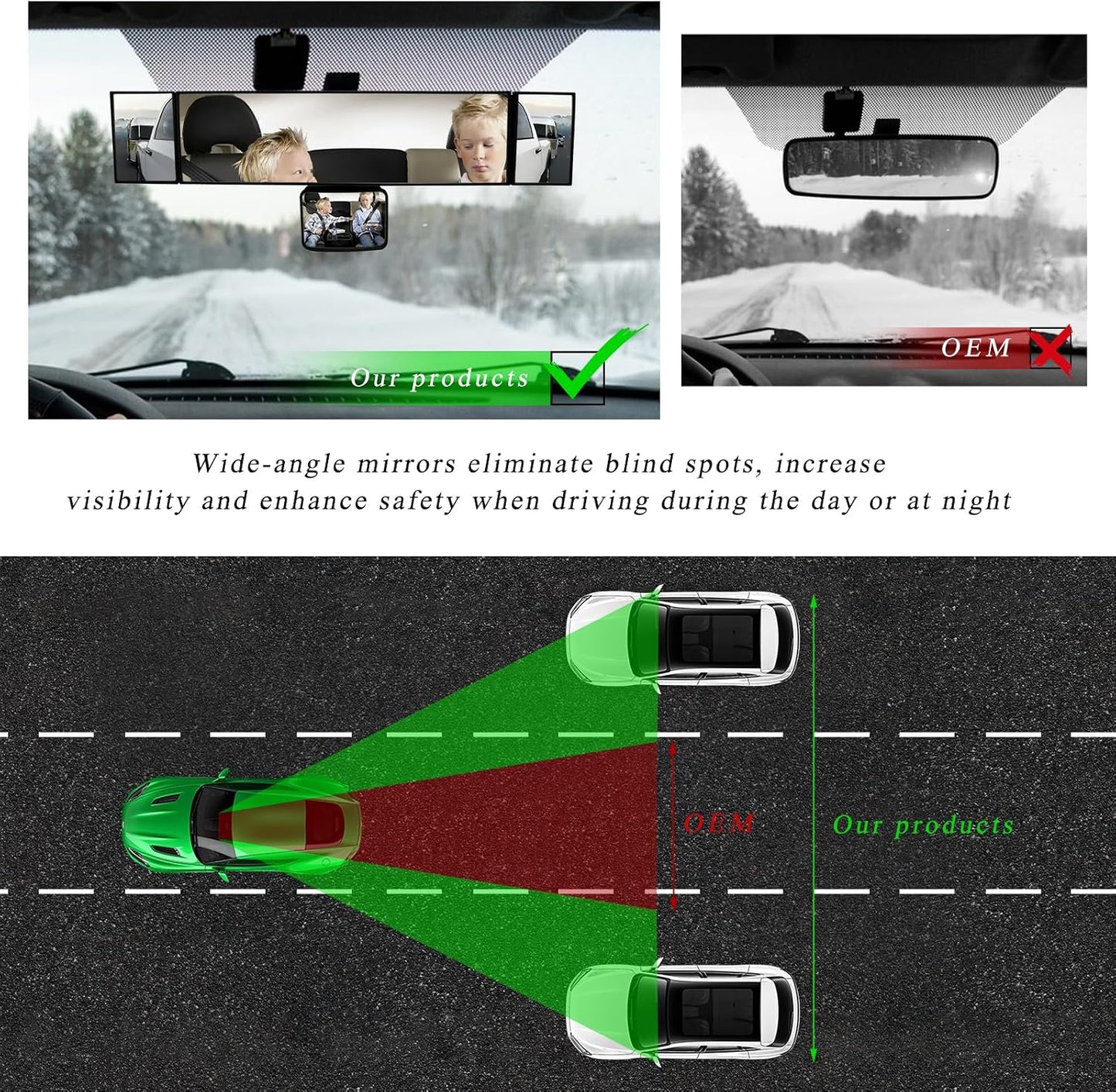 Espejo retrovisor 15" antirreflejo con espejo bebé
