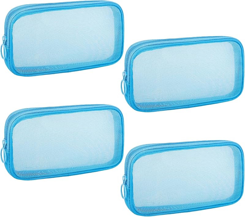 4 Pzas Bolsas Nylon Cremallera Malla Cosméticos Viaje Azul