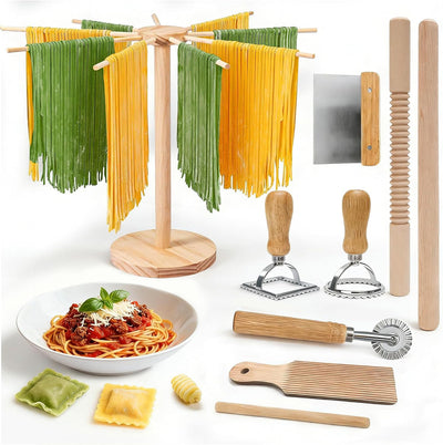 Kit 9 Pzas para hacer pasta con estante secado rodillo roscado