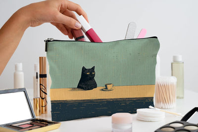 Bolsa maquillaje vintage con cremallera café negro