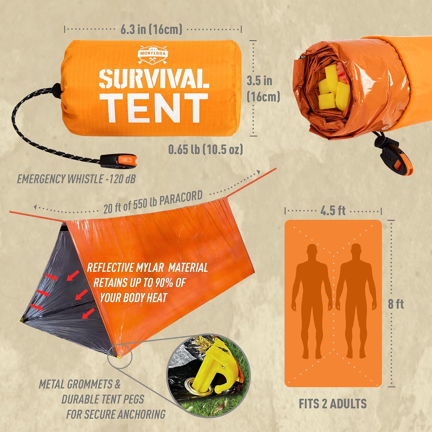 Refugio supervivencia 2 personas impermeable lona compacta Bivvy