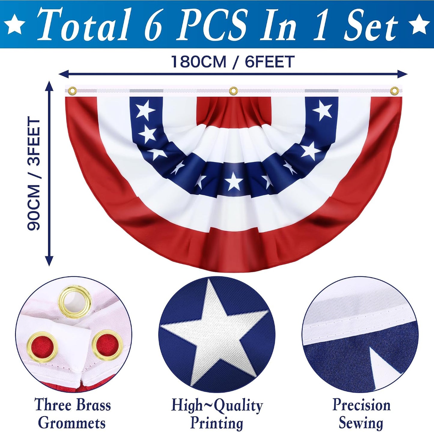 6 Banderas Americana 3x6ft Patrióticas 100% Poliéster