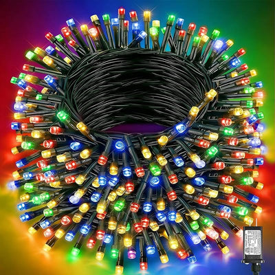 600 Luces LED Navidad enchufables 8 modos alambre verde