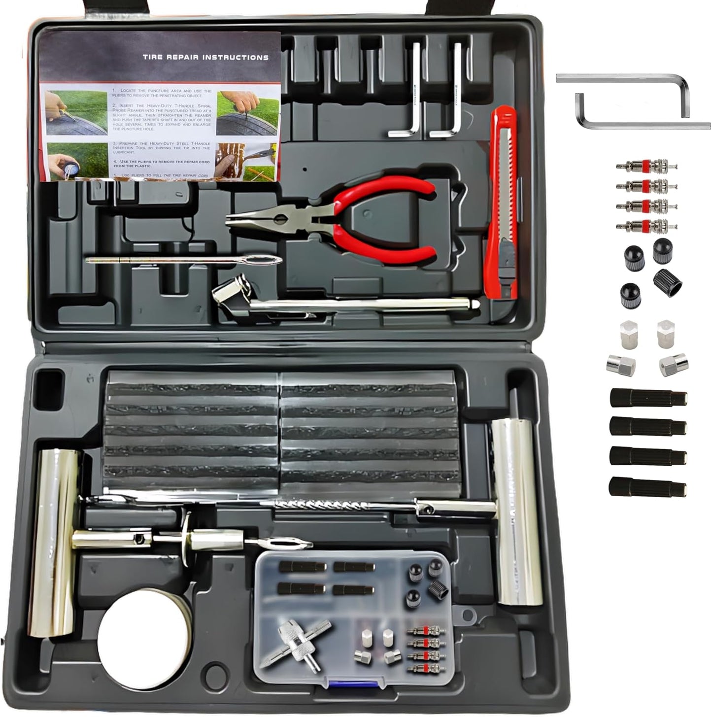 Kit reparación neumáticos 68 pzas tapones y parches