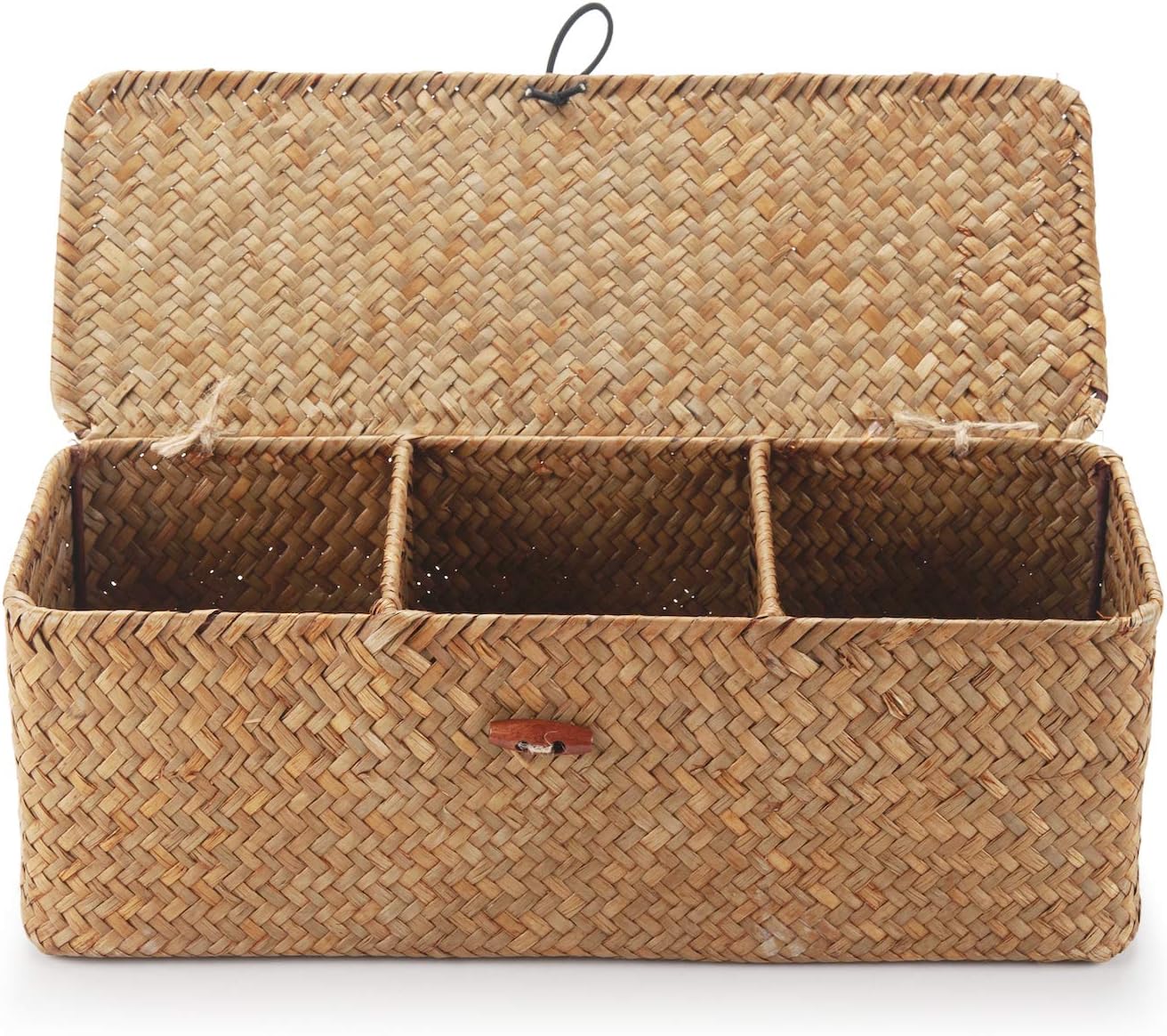 Cesta tejida rectangular con tapa para aperitivos y juguetes