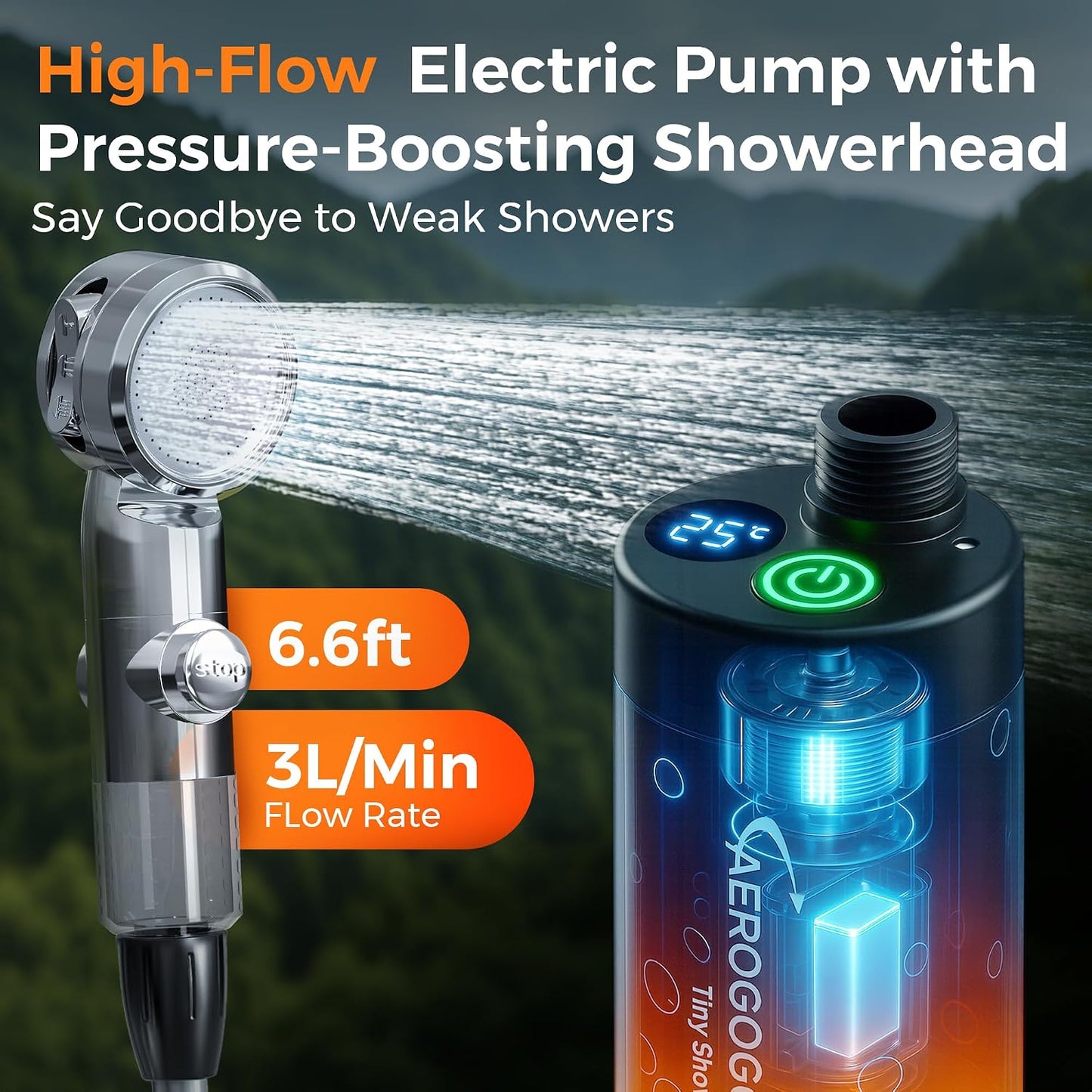 Ducha portátil recargable con LED 3 modos presión fuerte