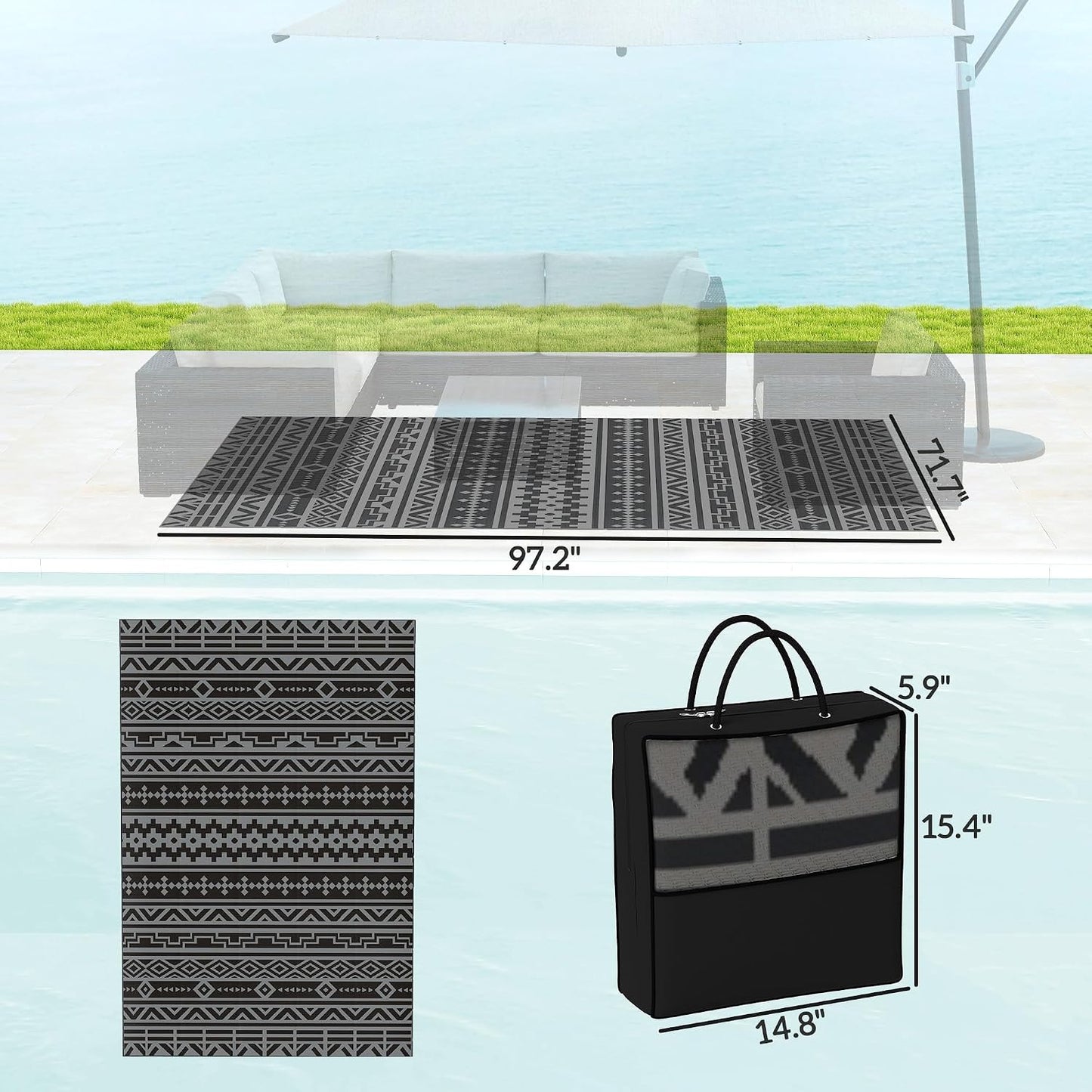 Alfombra exterior impermeable 6x9ft paja plástico reversible