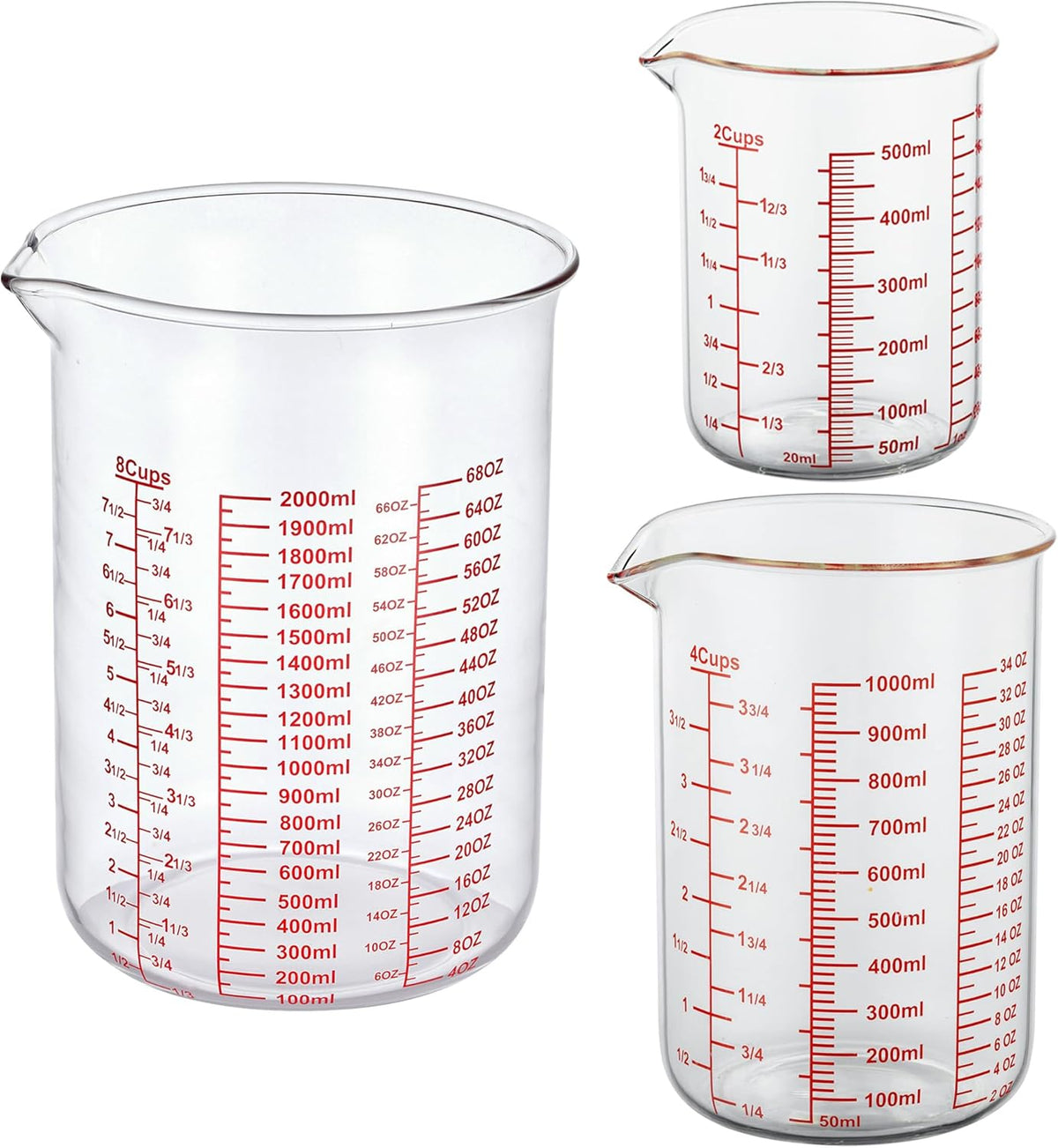Set 3 Tazas Medidoras Vidrio Borosilicato 2-8 Tazas