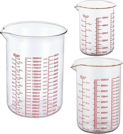 Set 3 Tazas Medidoras Vidrio Borosilicato 2-8 Tazas