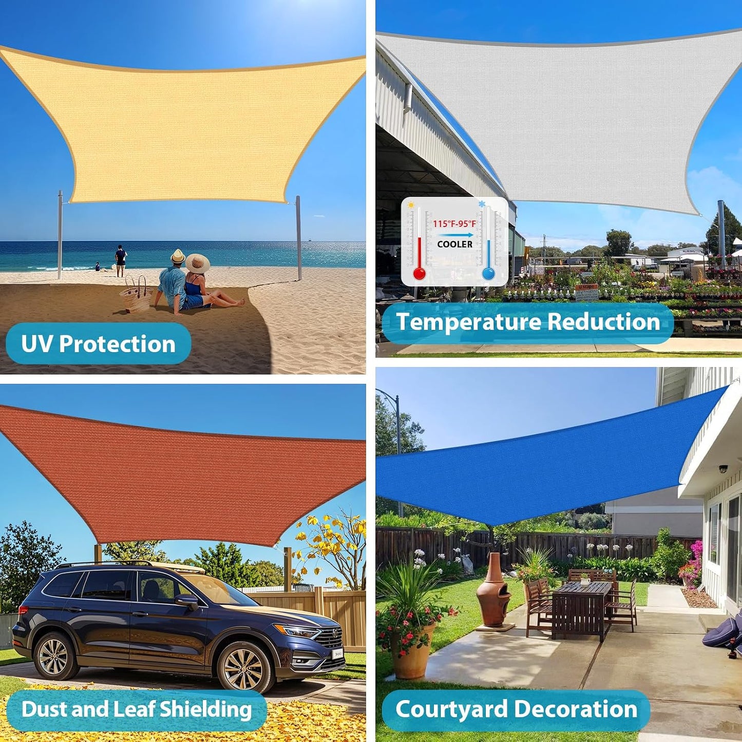 Toldo vela rectangular 12x16ft color arena patio jardín