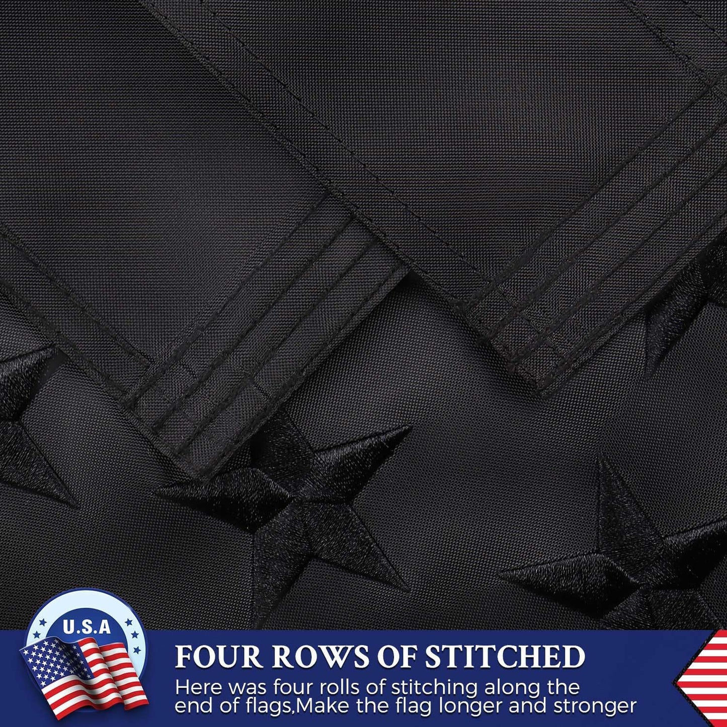 Bandera EE.UU. negra 3x5" nailon estrellas bordadas