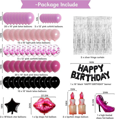 Decoración cumpleaños rosa y negro para mujer y niña