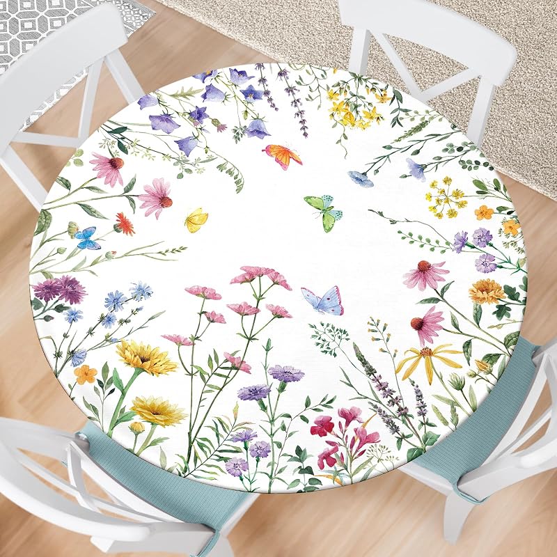 Mantel redondo ajustable 36-40pulg floral impermeable