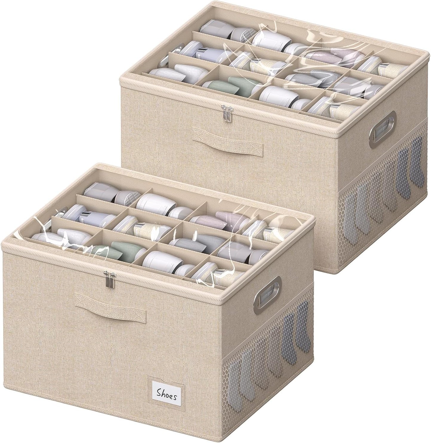 2 Organiz. Zapatos con Ventana Beige 19.7x15.7x13"