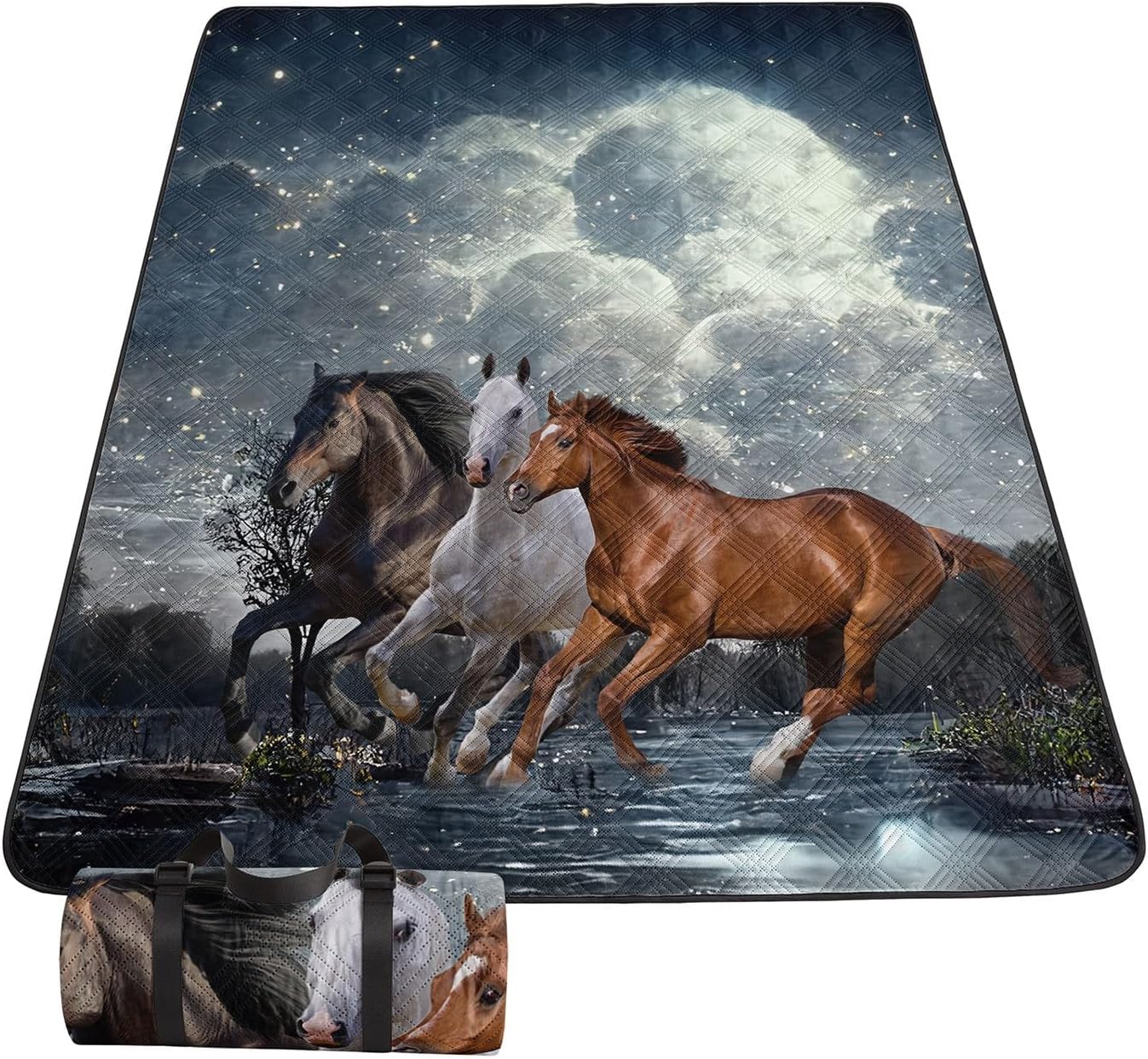 Manta picnic 3D caballos impermeable para acampar playa