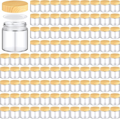 96 Tarros Vidrio 4oz Tapas Plástico Grano Madera Herméticos
