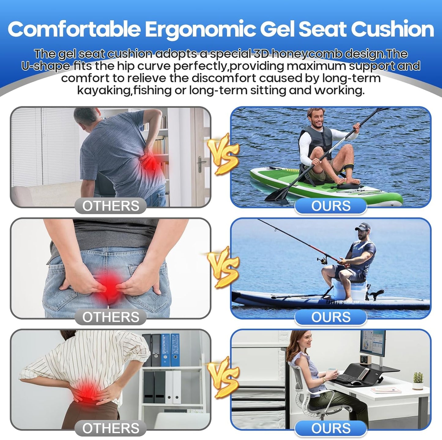 Cojín asiento gel antiderrap kayak impermeable