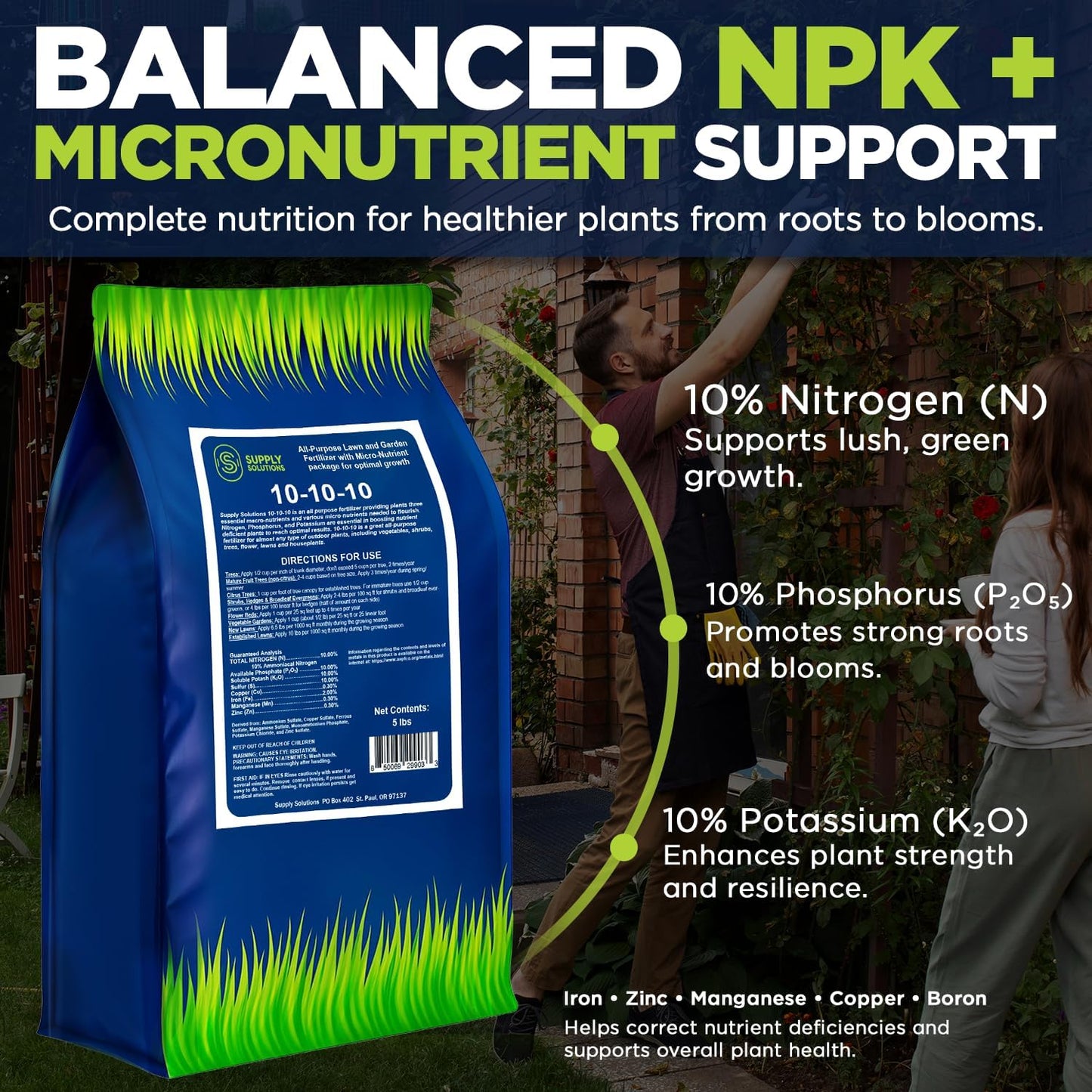 Fertilizante NPK 10-10-10 granular para césped y jardín