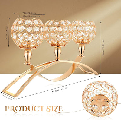 2 Portavelas Cristal 3 Brazos Soporte Candelabro Dorado
