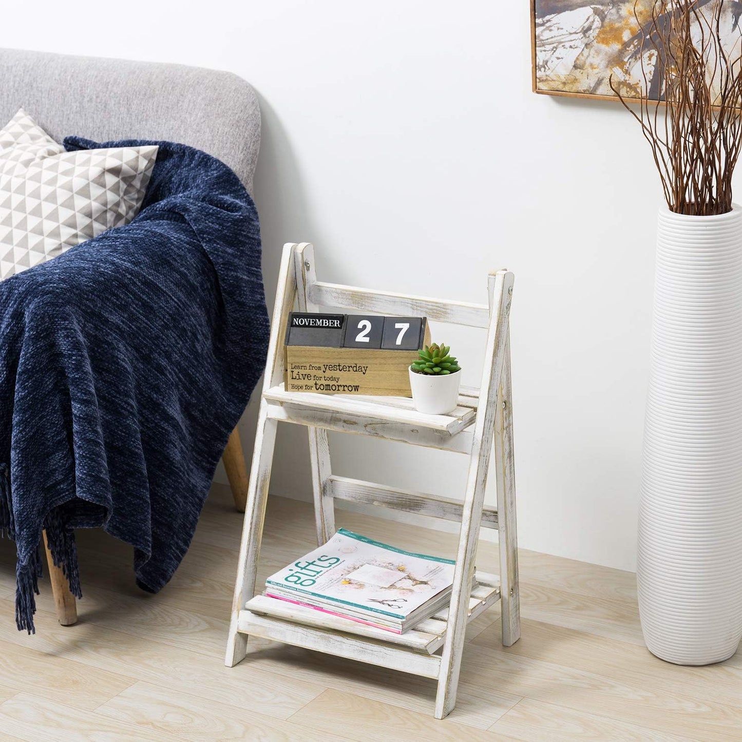 Soporte plegable madera maciza 2 niveles decorativo