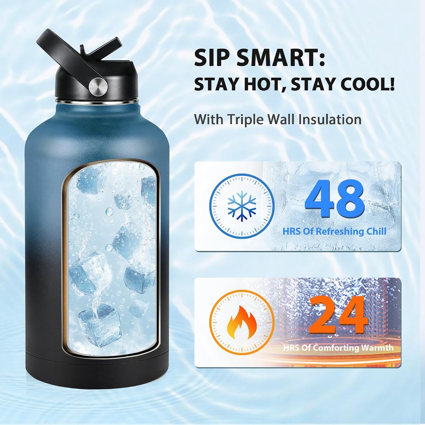 Botella agua acero inox 64oz doble pared vacío tapa