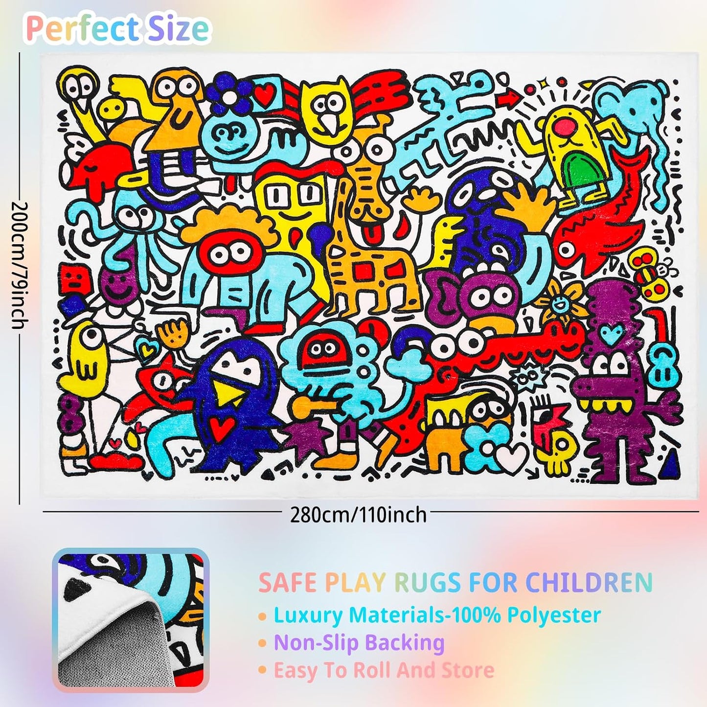 Alfombra suave para niños 78.7x59" dibujos animados segura