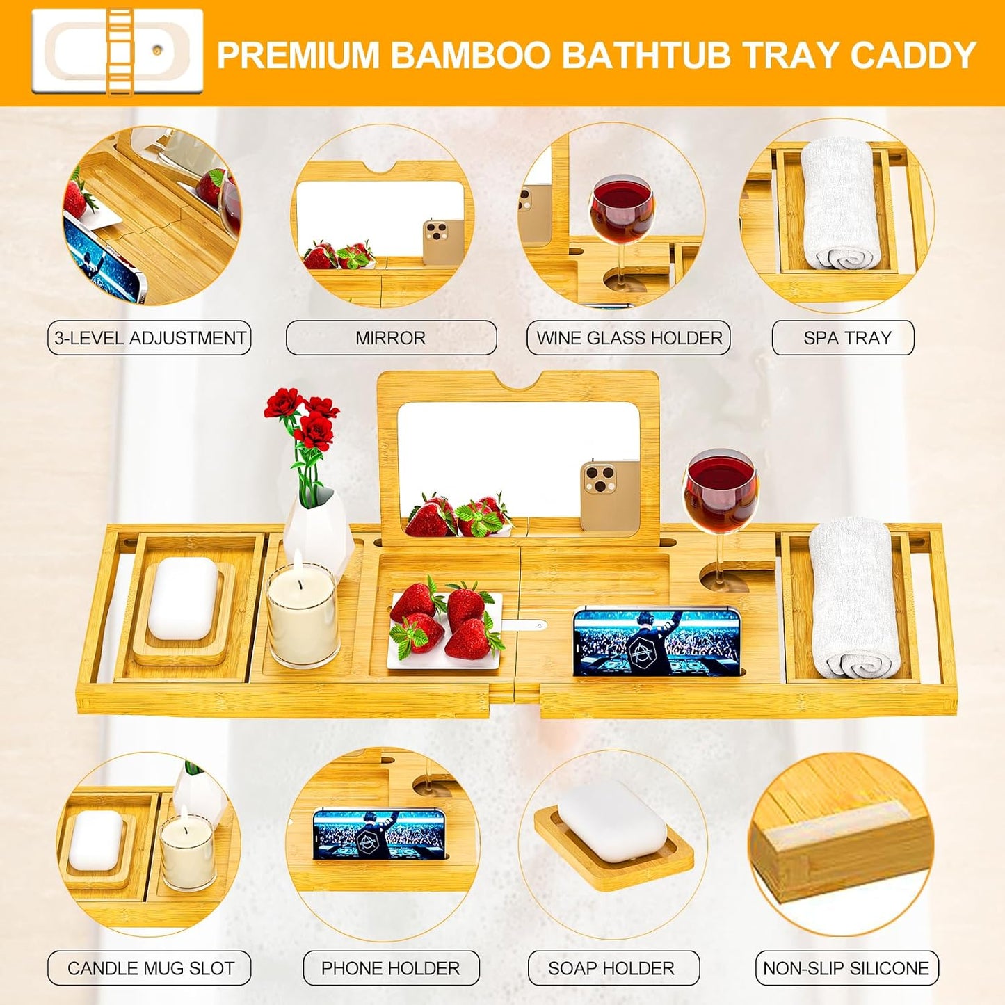Bandeja bañera bambú con espejo regalo bodas aniversarios