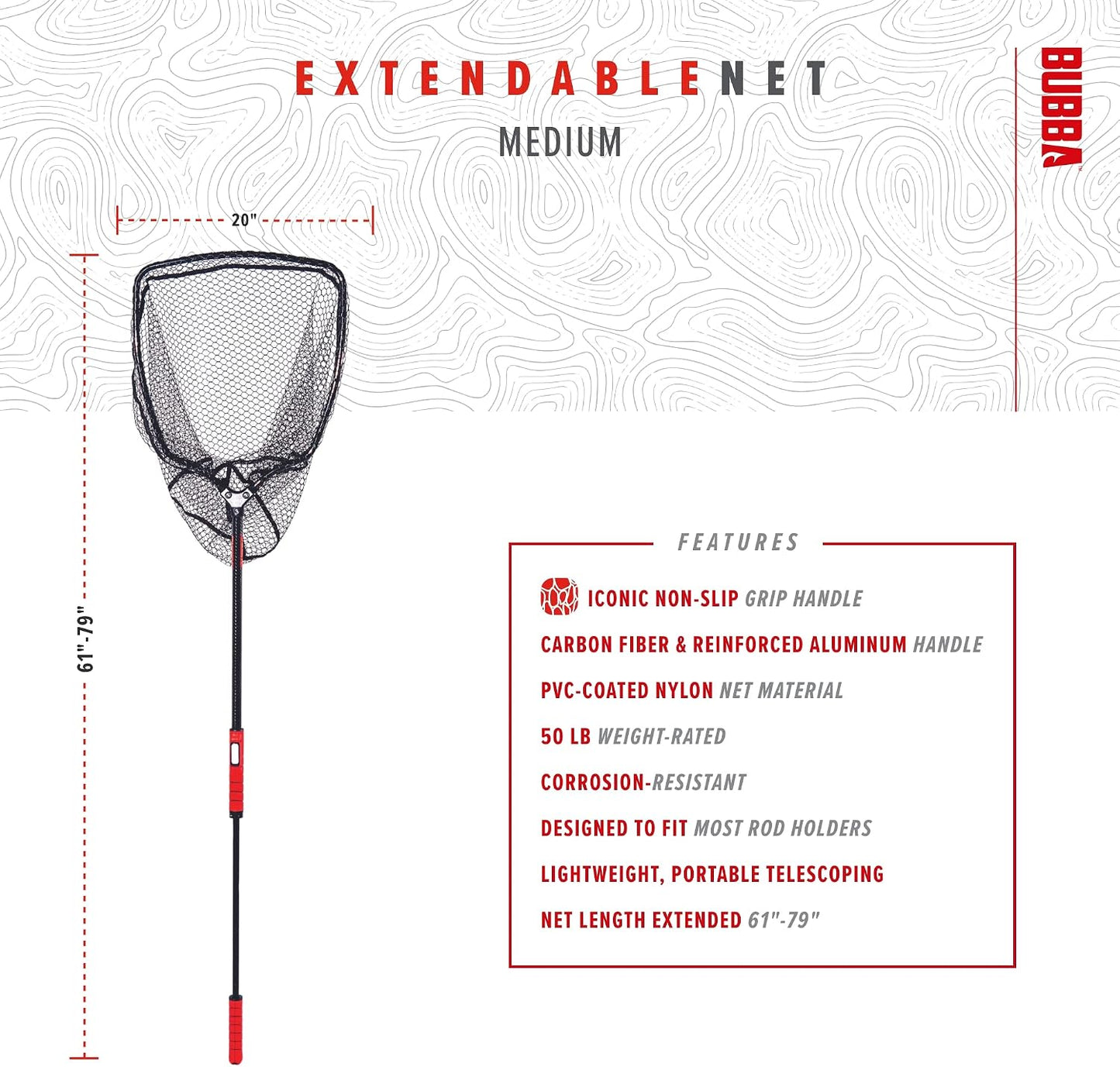 Red pesca extensible fibra carbono antiderrap