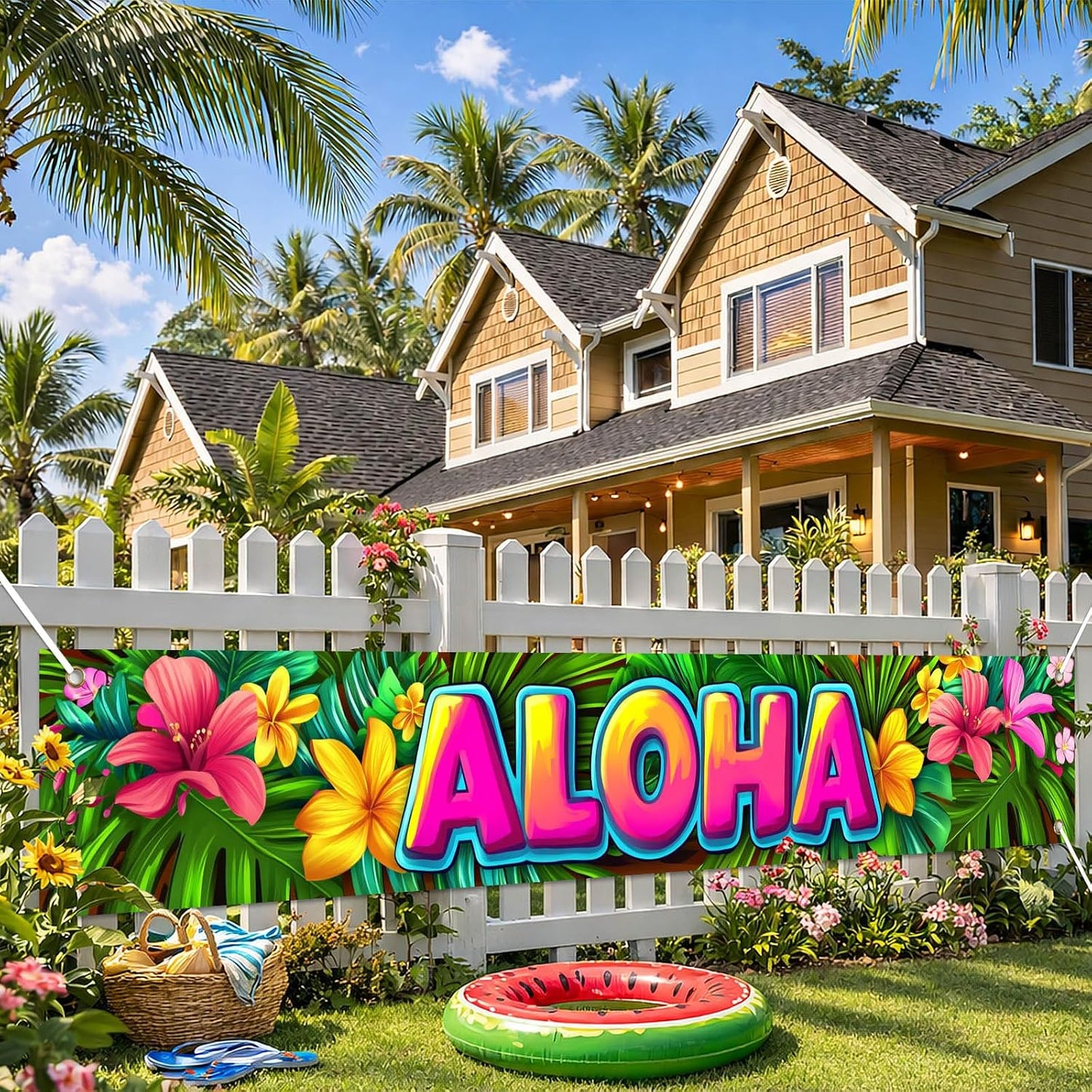 Pancarta Aloha 118x20pulg Decoración Fiesta Playa Tiki Bar