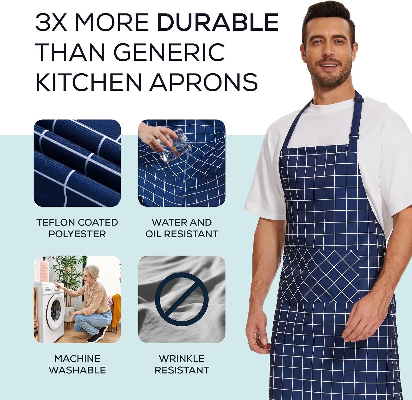 Delantal cocina ajustable 33x27pulg resistente agua y aceite