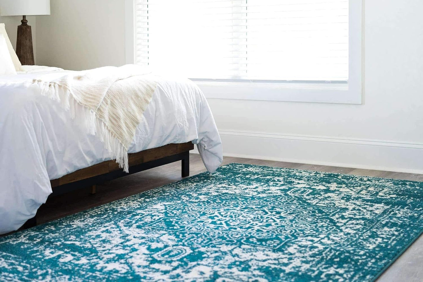 Alfombra área medallón 9x12pulg rectangular turquesa/marfil
