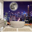 Papel tapiz tela vista nocturna ciudad luna 88x59"