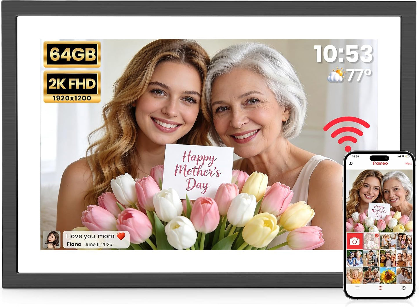 Marco fotos digital 10.1pulg wifi pantalla tactil hd ips