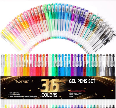 36 Bolígrafos Gel Neón Purpurina Punta Fina para Colorear