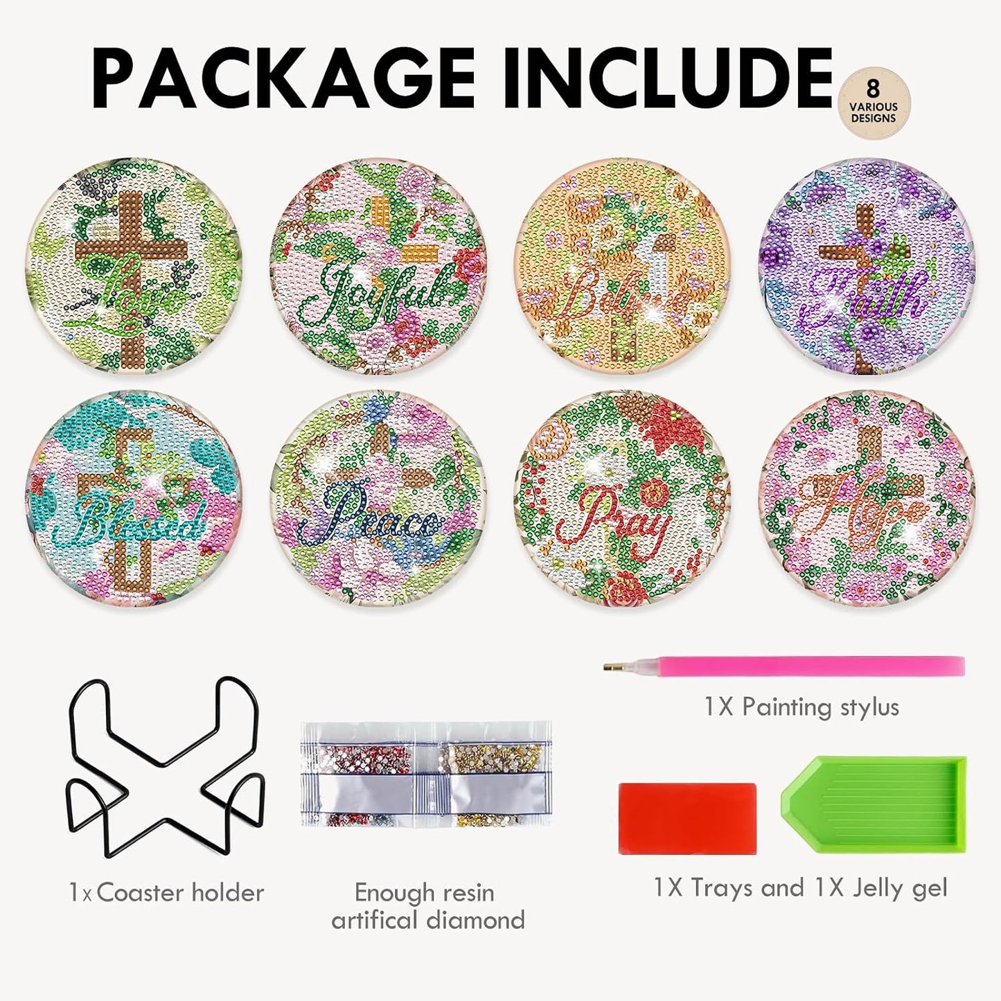 Kit 8 Pzas Posavasos Arte Diamantes Religiosos con Versículo