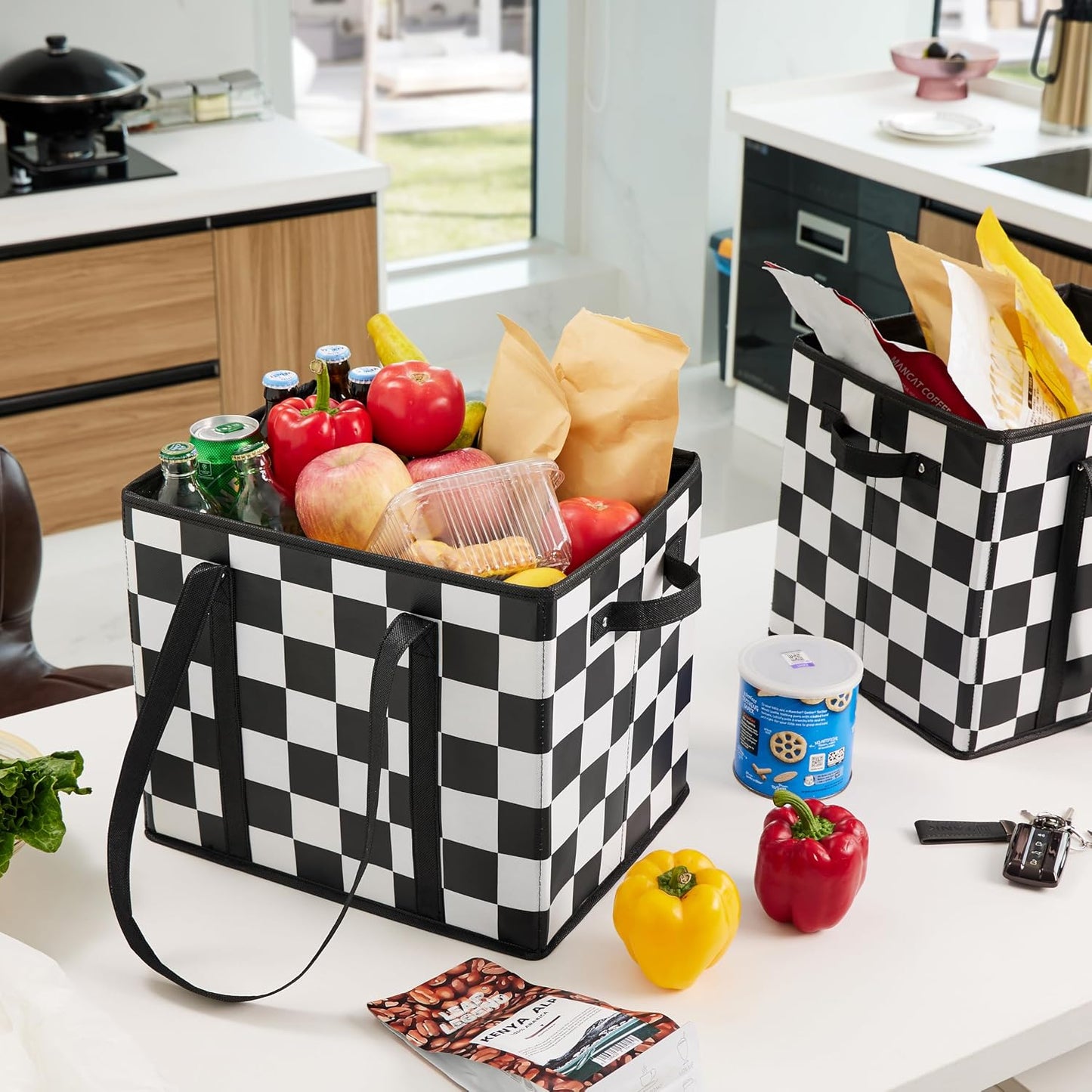 Bolsas compras reutilizables a cuadros plegables set 3