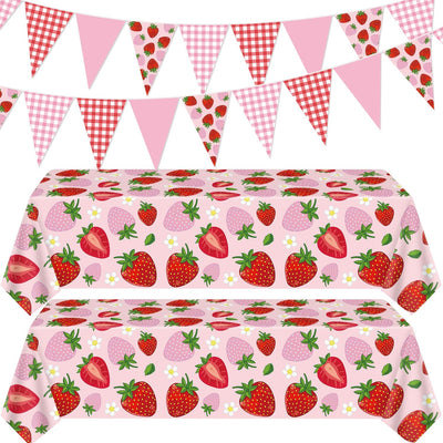 4 Manteles Plástico Fresas 51x86pulg Pancartas Bayas Boda
