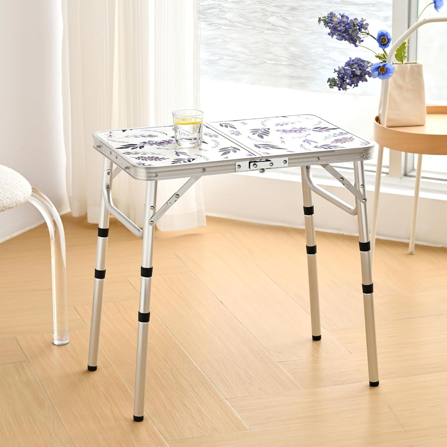 Mesa camping plegable aluminio ajustable lila niebla