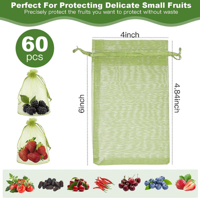 60 Bolsas Malla para Proteger Frutas 4x6pulg con Cordón