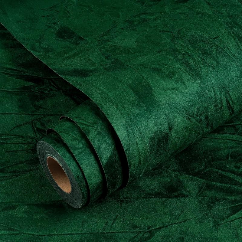 Papel tapiz terciopelo verde 17.7x393" autoadhesivo vintage