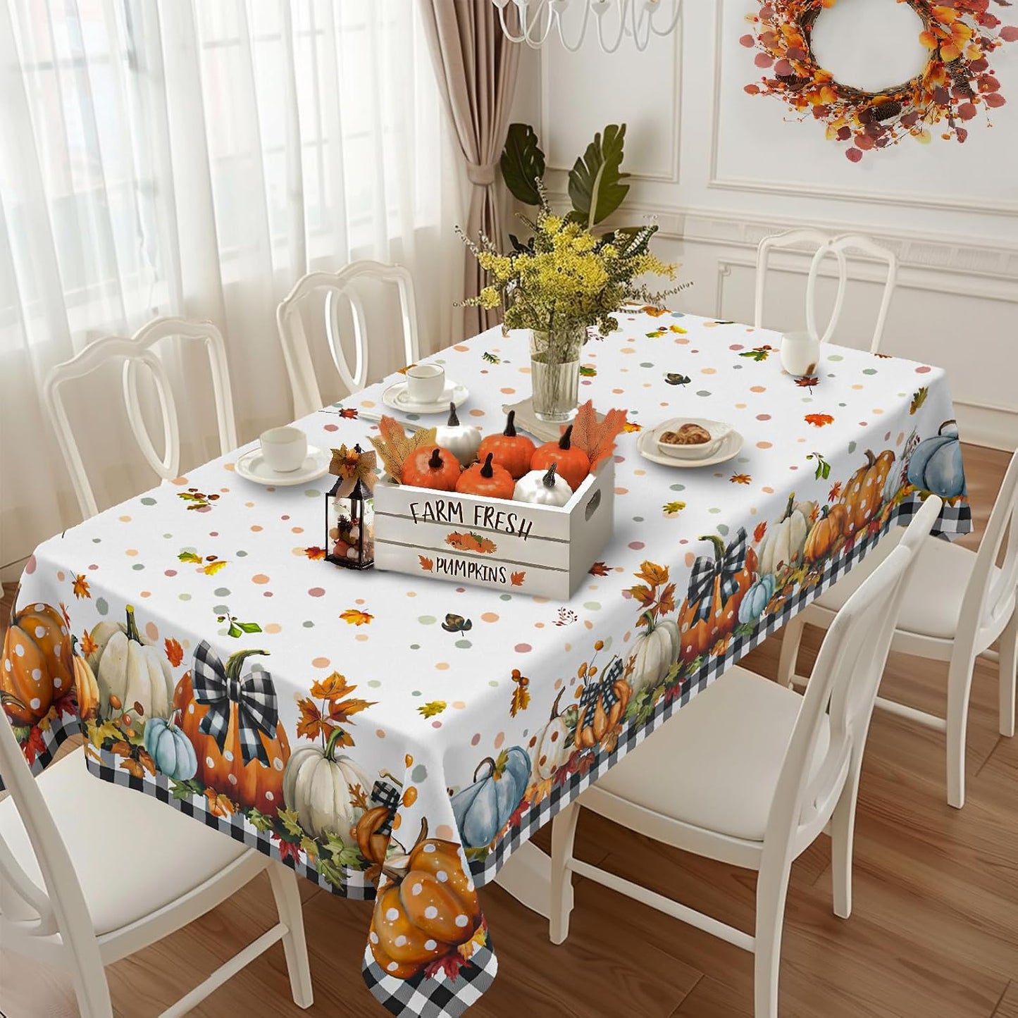 Mantel otoño a cuadros 60x102pulg impermeable reutiliz.