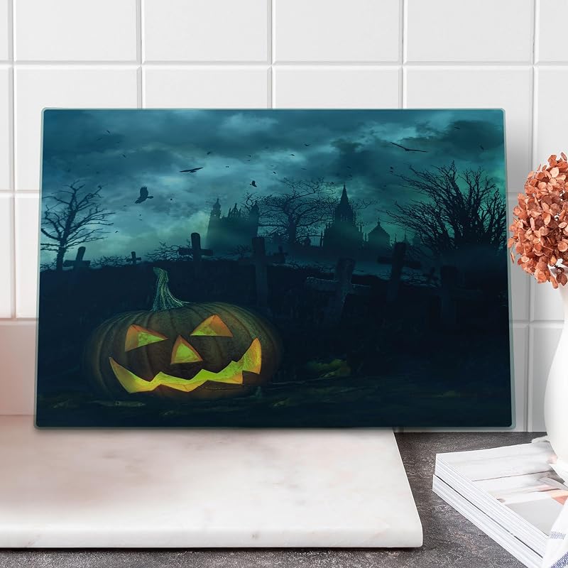 Tabla cortar vidrio templado Halloween calabaza azul