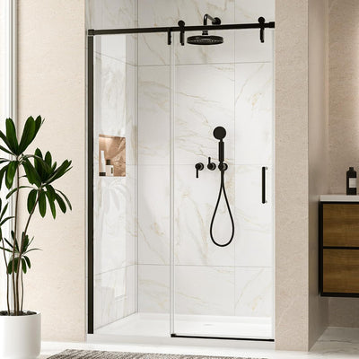 Puerta ducha corrediza 44-48pulg x76pulg vidrio templado negro mate