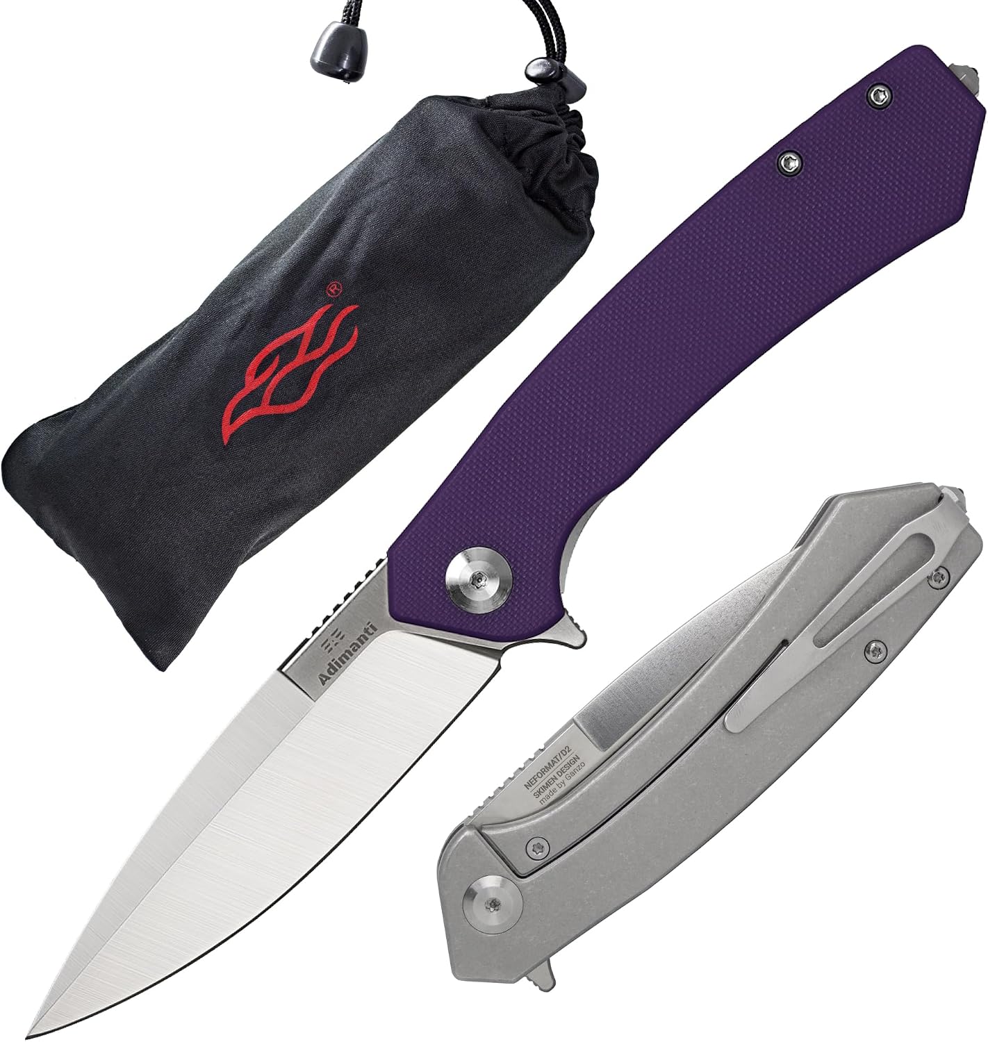 Cuchillo plegable G10 mango clip D2 EDC morado
