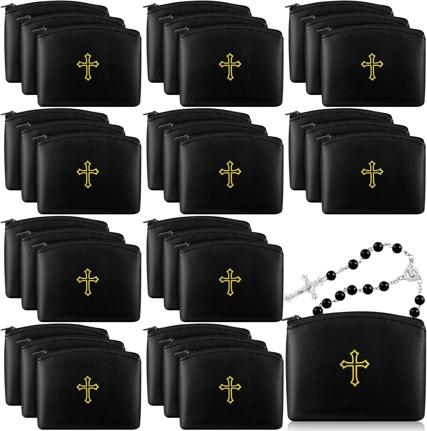 30 Bolsas Rosario Cremallera Piel Sintética Dorado Negro