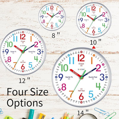 Reloj pared niños silencioso sin tictac colorido