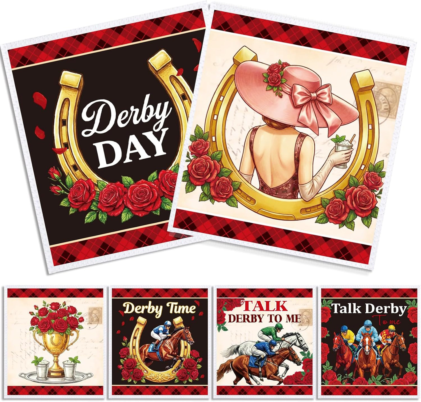 6 Pzas Toallas cocina caballo decoración rojo flores